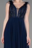 Robe de Soirée Longue Mousseline Bleu Marine ABU3856