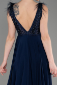 Robe de Soirée Longue Mousseline Bleu Marine ABU3856