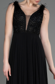 Robe de Soirée Longue Mousseline Noir ABU3856