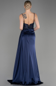 Robe de Soirée Longue Satin Bleu Marine ABU3875