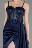 Robe de Soirée Longue Satin Bleu Marine ABU3875
