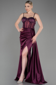 Robe de Soirée Longue Satin Prune ABU3875