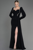 Robe de Soirée Longue Mousseline Noir ABU3885