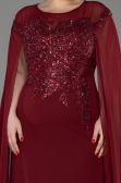 Robe de Soirée Grande Taille Longue Mousseline Rouge Bordeaux ABU3913