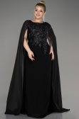 Robe de Soirée Grande Taille Longue Mousseline Noir ABU3913