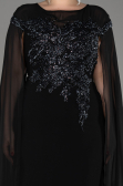 Robe de Soirée Grande Taille Longue Mousseline Noir ABU3913