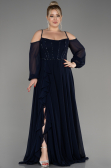 Robe de Soirée Longue Mousseline Bleu Marine ABU3914