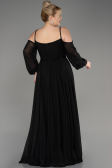 Robe De Fiançailles Grande Taille Longue Mousseline Noir ABU3915