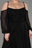 Robe De Fiançailles Grande Taille Longue Mousseline Noir ABU3915