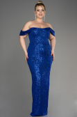 Robe De Fiançailles Grande Taille Longue Bleu Saxe ABU3919