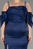 Robe De Fiançailles Grande Taille Longue Bleu Marine ABU3921