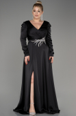 Robe De Fiançailles Grande Taille Longue Satin Noir ABU3941