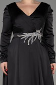 Robe De Fiançailles Grande Taille Longue Satin Noir ABU3941