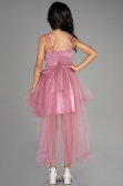 Robe de Soirée Enfants Devant Court Dos Long Couleur Rose ABO106