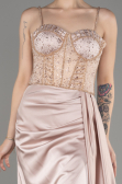 Robe de Soirée Longue Satin Beige ABU3875