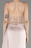 Robe de Soirée Longue Satin Beige ABU3875