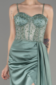 Robe de Soirée Longue Satin Turquoise ABU3875