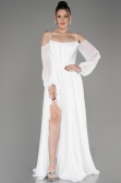 Robe de Soirée Longue Mousseline Blanc ABU3914