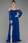 Robe de Soirée Longue Mousseline Bleu Saxe ABU3914