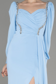 Robe De Soirée Mousseline Longue Bleu clair ABU3885