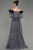 Robe de Soirée Longue Squameuse Bleu Marine ABU3957