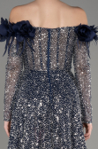 Robe de Soirée Longue Squameuse Bleu Marine ABU3957