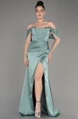 Robe de Soirée Longue Satin Menthe ABU3964