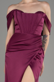Robe de Soirée Longue Satin Couleur Cerise ABU3964