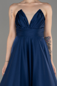 Robe de Soirée Longue Satin Bleu Marine ABU3965