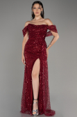 Robe De Soirée Squameuse Longue Rouge Bordeaux ABU3577
