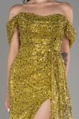 Robe De Soirée Squameuse Longue Pistache vert ABU3577