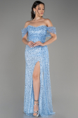 Robe De Soirée Squameuse Longue Bleu ABU3577