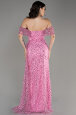 Robe De Soirée Squameuse Longue Rose ABU3577