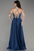 Robe de Soirée Longue Satin Bleu Marine ABU4017