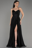Robe de Soirée Longue Satin Noir ABU4017