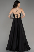 Robe de Soirée Longue Satin Noir ABU4017