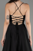 Robe de Soirée Longue Satin Noir ABU4017