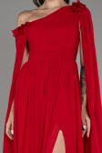 Robe de Soirée Longue Mousseline Rouge ABU4001