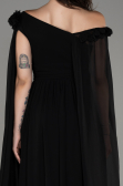 Robe de Soirée Longue Mousseline Noir ABU4001