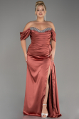 Robe De Fiançailles Grande Taille Satin Longue Marron clair ABU3655