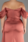 Robe De Fiançailles Grande Taille Satin Longue Marron clair ABU3655