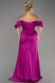 Robe De Fiançailles Grande Taille Satin Longue Violet ABU3655