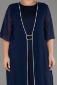 Robe De Invitation Grande Taille Midi Mousseline Bleu Marine ABK2108
