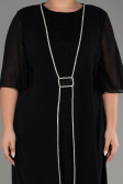 Robe De Invitation Grande Taille Midi Mousseline Noir ABK2108