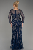 Robe de Soirée Grande Taille Longue Lacé Bleu Marine ABU4052