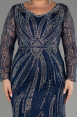Robe de Soirée Grande Taille Longue Lacé Bleu Marine ABU4052
