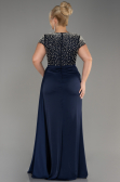 Robe De Soirée Grande Taille Longue Satin Bleu Marine ABU4053