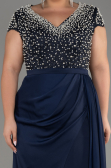 Robe De Soirée Grande Taille Longue Satin Bleu Marine ABU4053