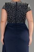 Robe De Soirée Grande Taille Longue Satin Bleu Marine ABU4053