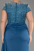 Robe De Soirée Grande Taille Longue Satin Vert Pétrole ABU4053